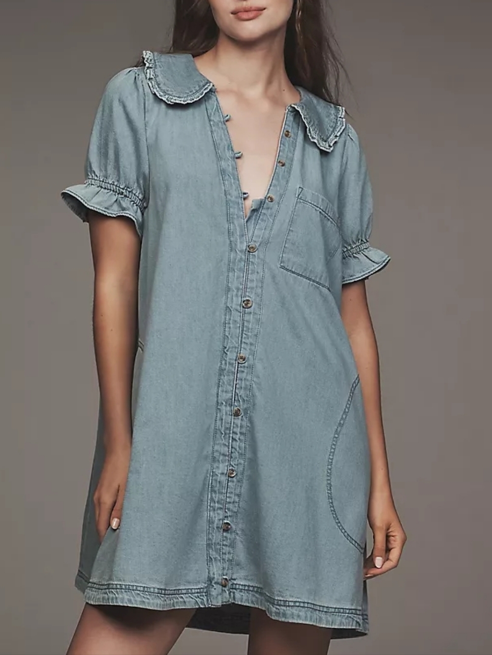 Anthropologie Light Denim Blue Button-Front Mini Dress